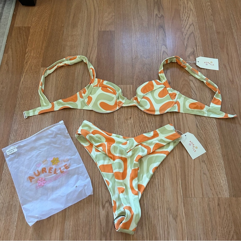 Women's Orange and Green Bikini Set